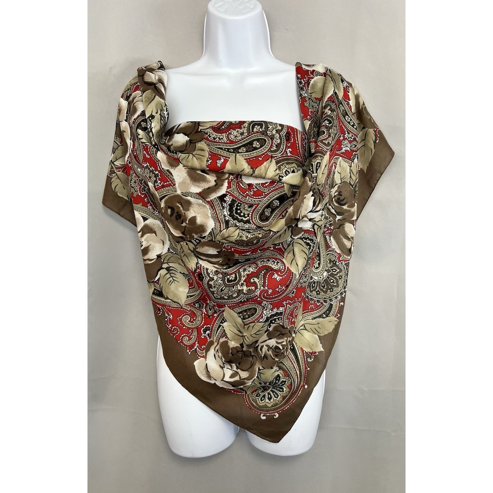 Vintage Made In Italy Scarf‎ Polyester Floral Multicolor 30"x30.5"
